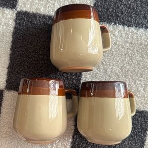 Vintage 1970s Stoneware tricolor mugs - set of 3